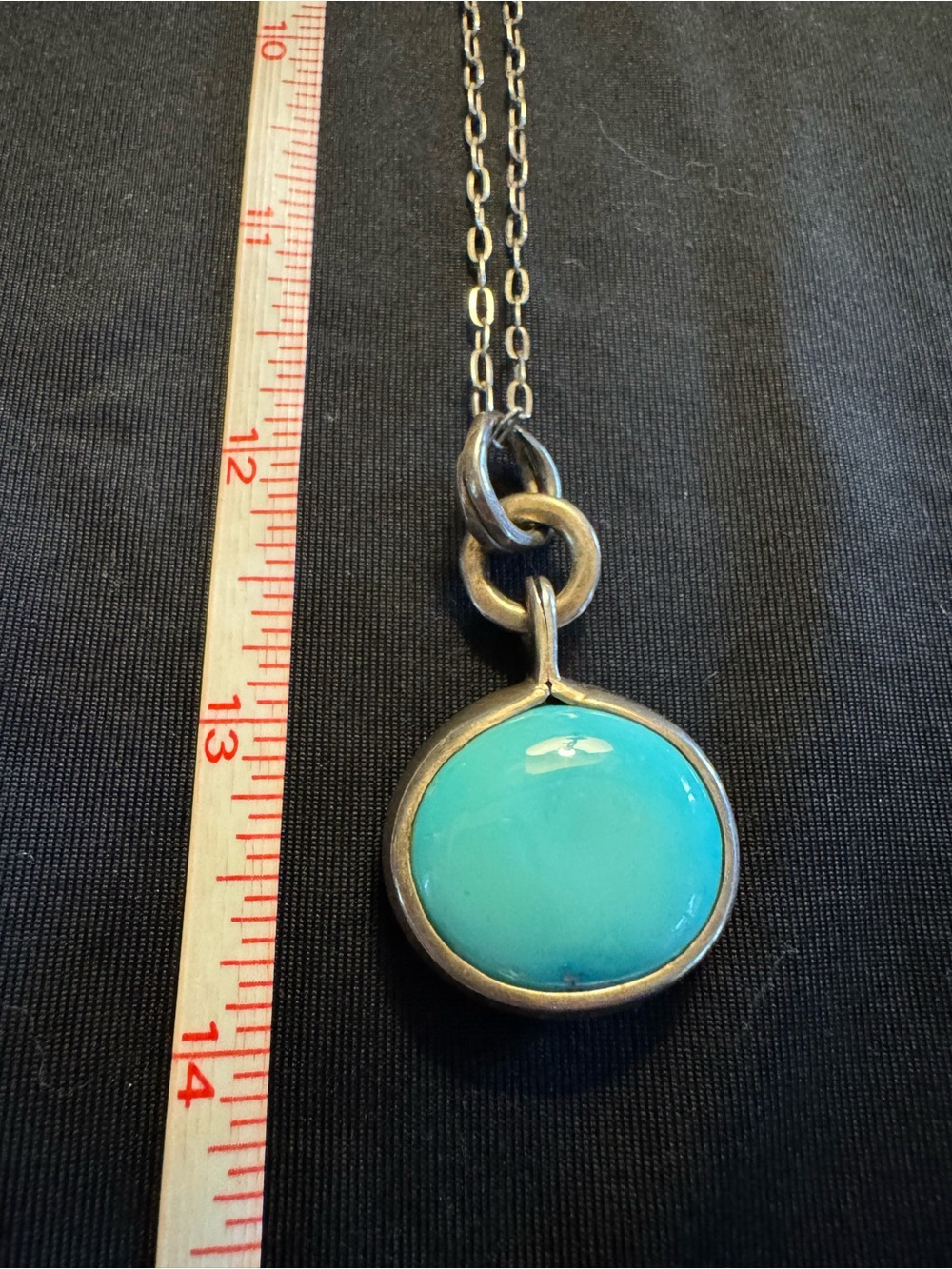 Sterling Silver Turquoise Pendant Necklace - Adjustable Paperclip Chain - Picture 5 of 6